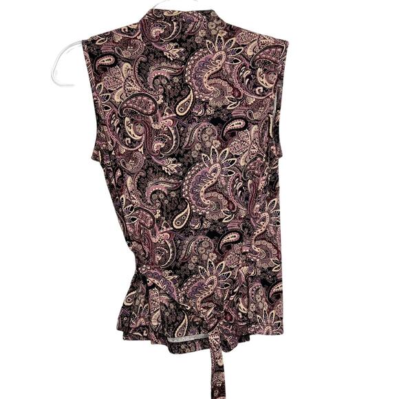 NEW YORK & CO Paisley Sleeveless Wrap Blouse V-Neck Collared Purple Multi Size M - Picture 7 of 8